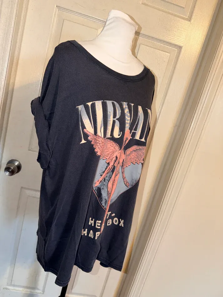 Nirvana Double Sided Oversized Distressed Tee