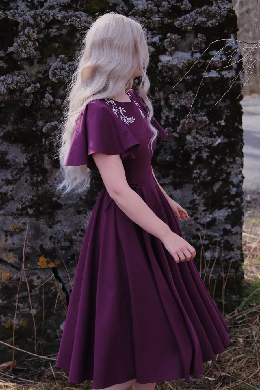 Ivy Midi Dress - Wine（With Side Pockets）
