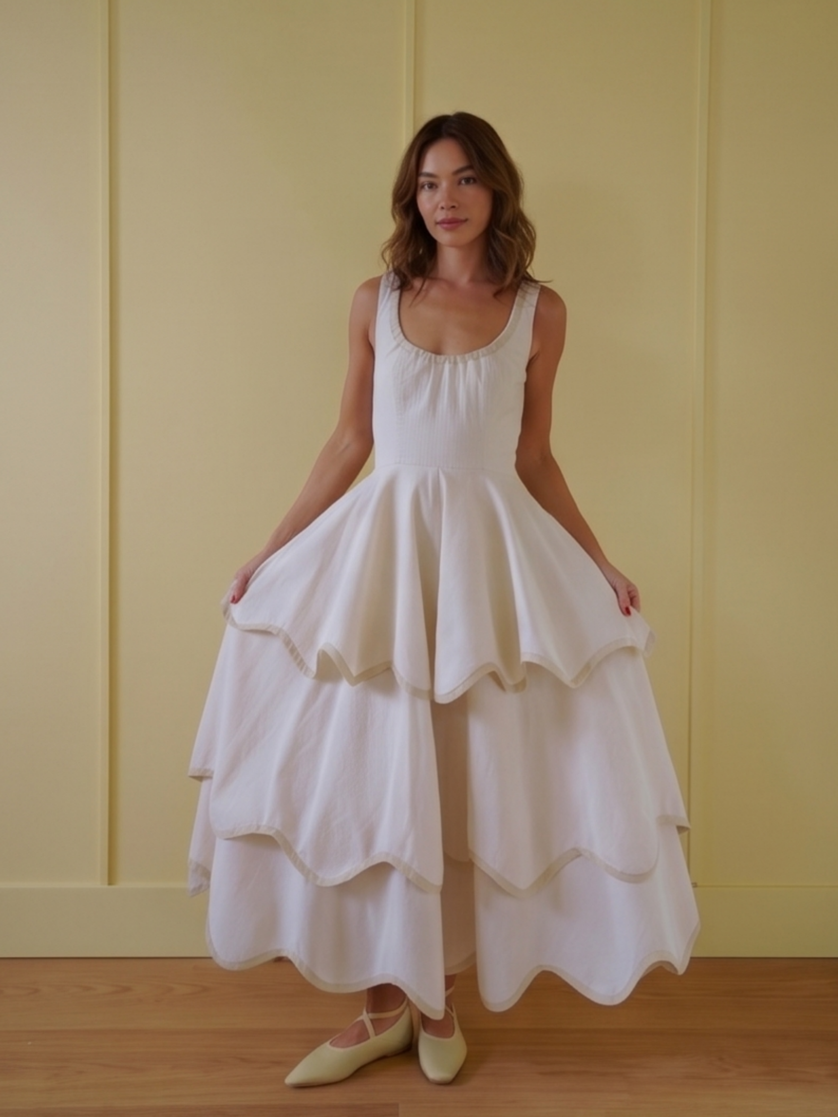 The Layered Scallop Midi-White