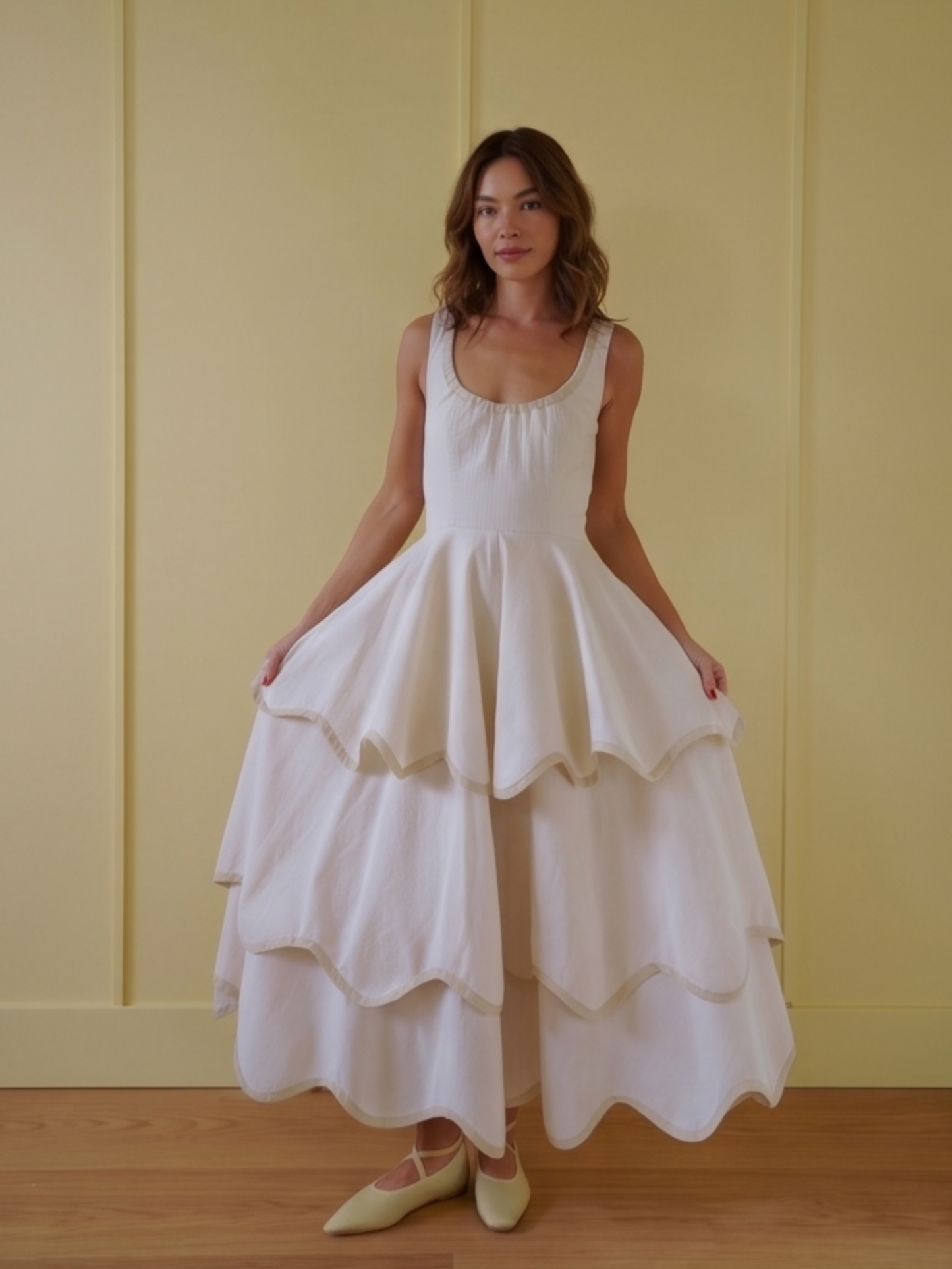 The Layered Scallop Midi-White