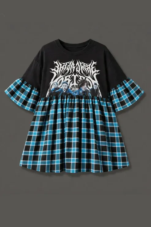 Bring Me the Horizon - Blue Tartan Smock Dress