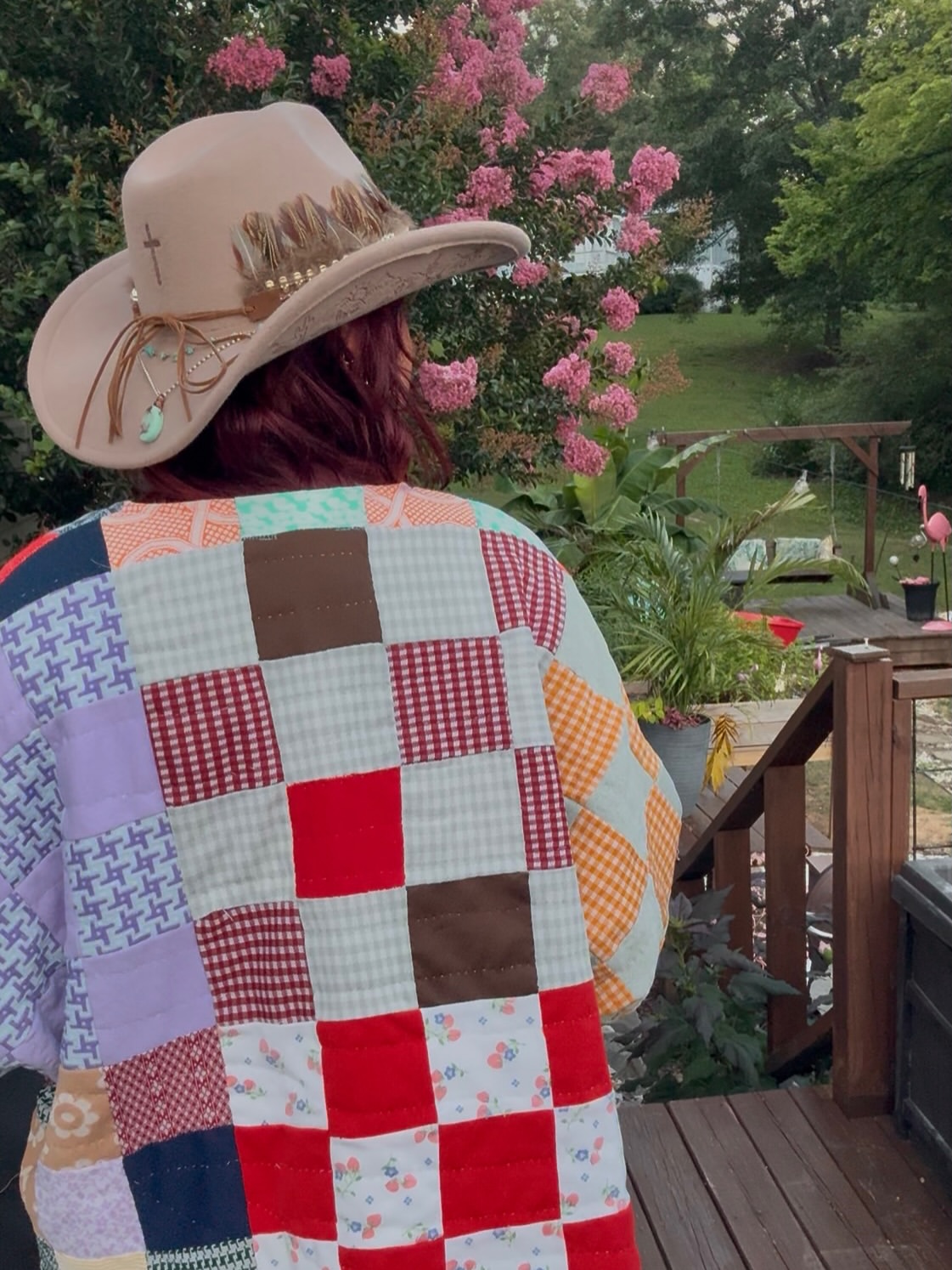 Vintage Patchwork Quilted Jacket with Denim Pockets