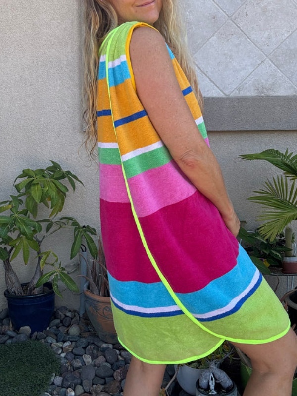 3 Arm Hole Wrap Dress ~ raspberry and green stripe