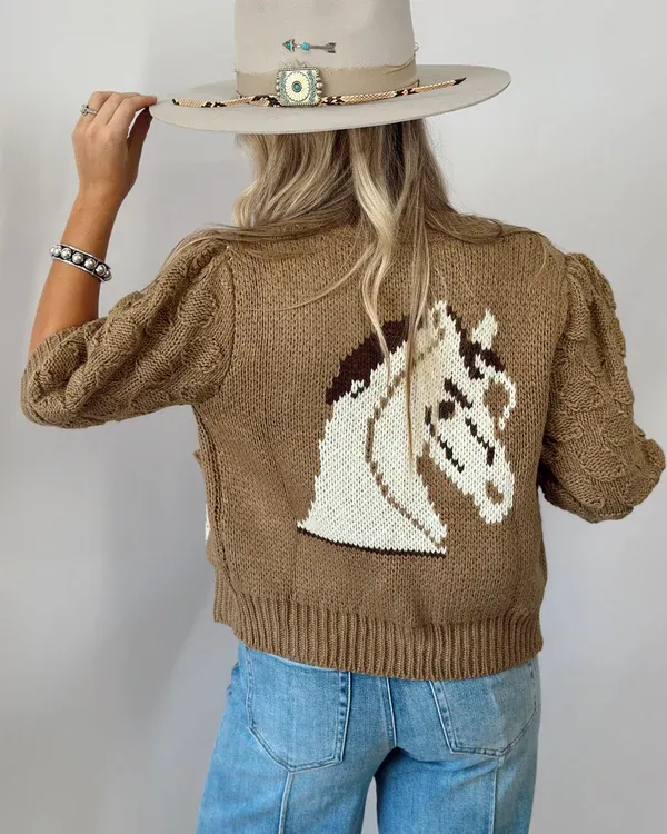 White Horse Knit Cardigan