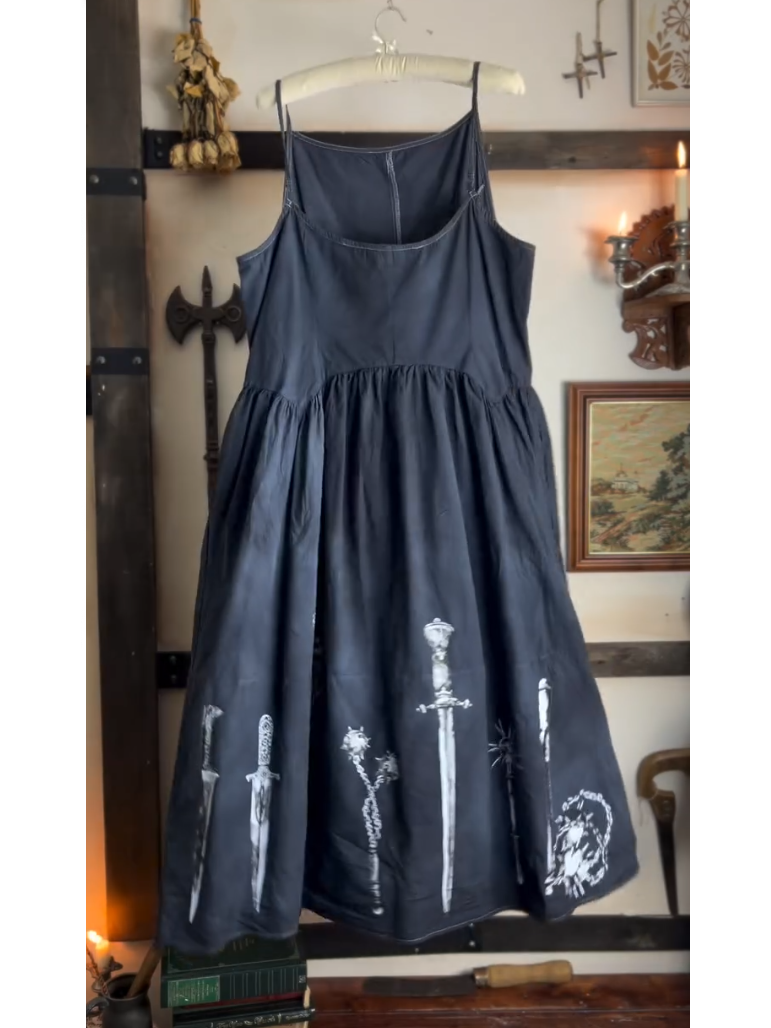 Medieval Sword & Flail Print Camisole Maxi Dress