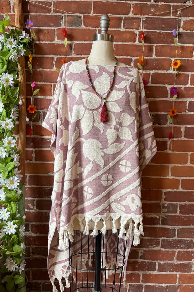 Pink Sky Fringe Hi Lo Poncho Tunic Top