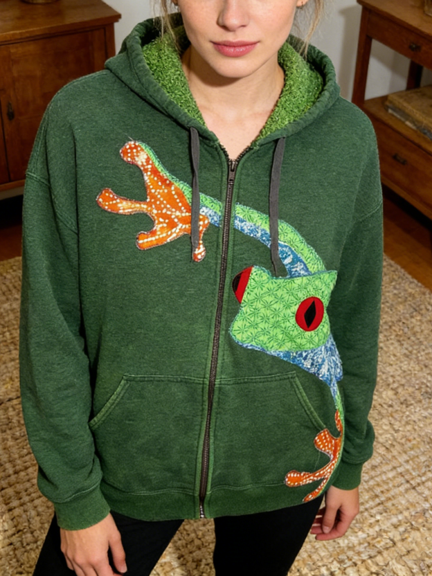 Tree Frog Print Hooded Cardigan