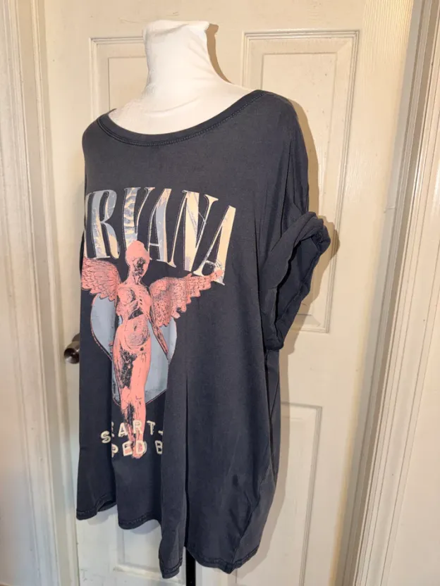 Nirvana Double Sided Oversized Distressed Tee