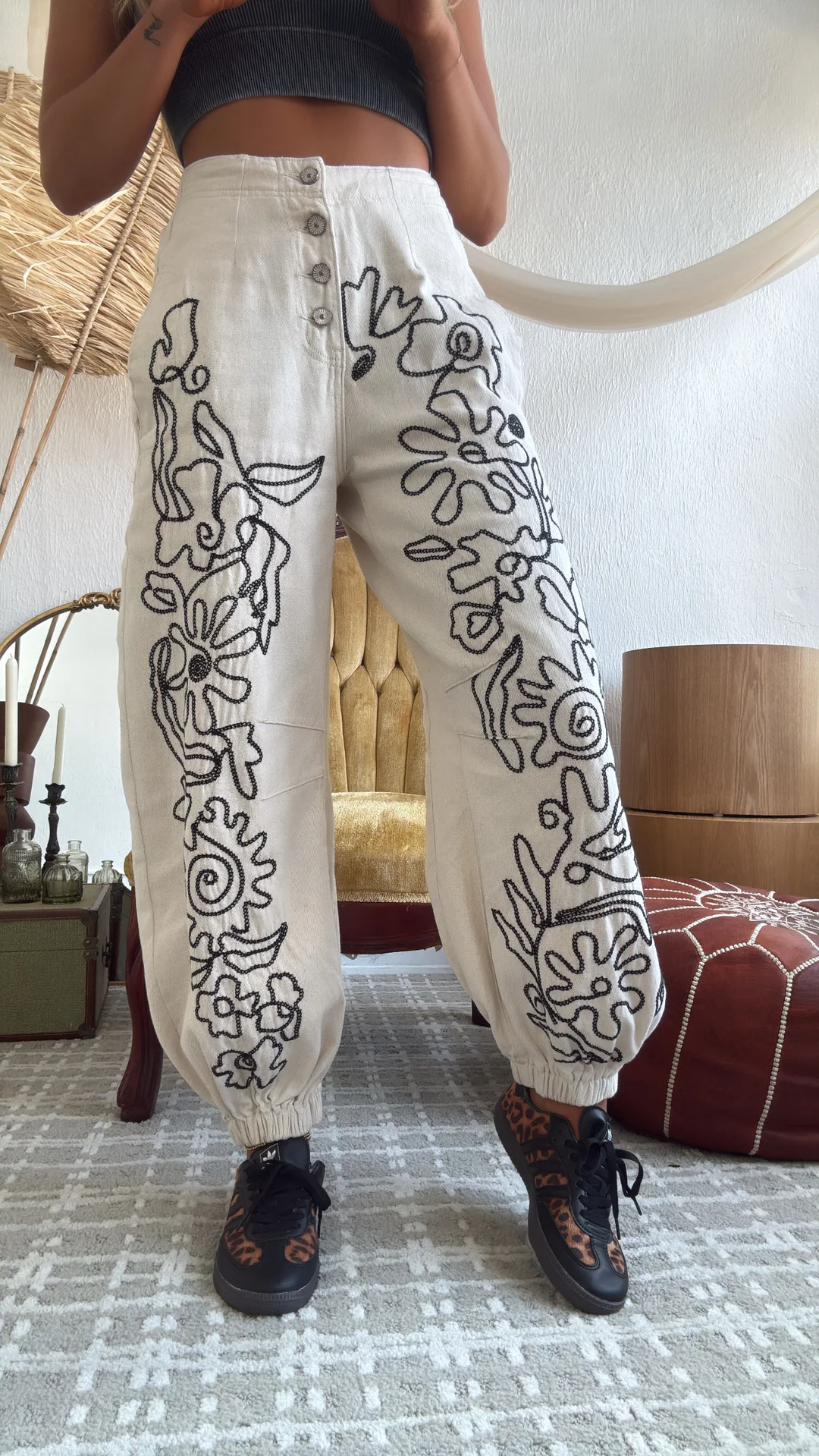 Bohemian Embroidered Floral Pants