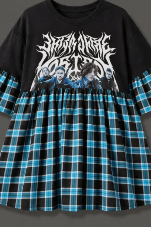 Bring Me the Horizon - Blue Tartan Smock Dress