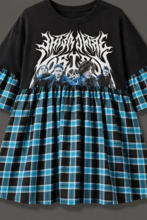 Bring Me the Horizon - Blue Tartan Smock Dress