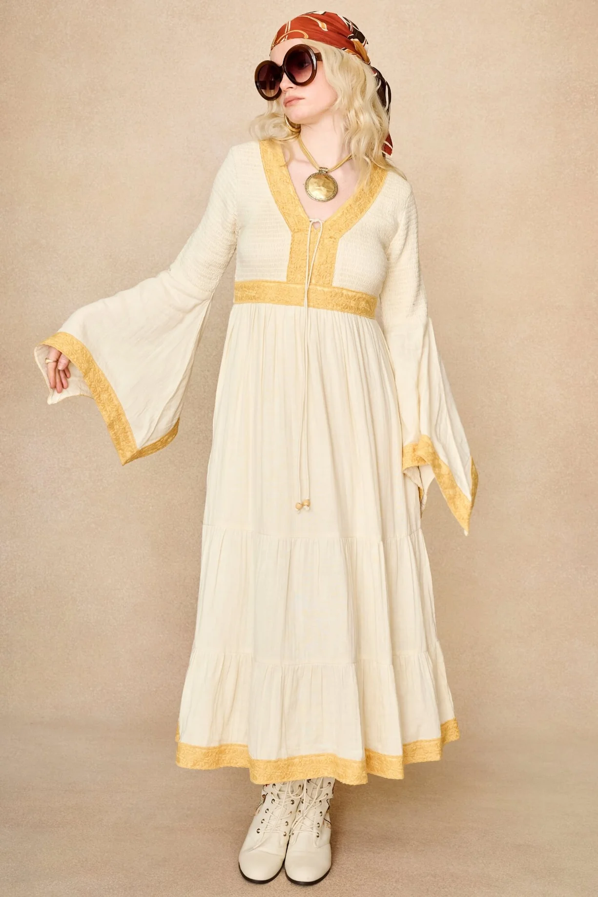 Reverie Cream Lace Trim Maxi Dress