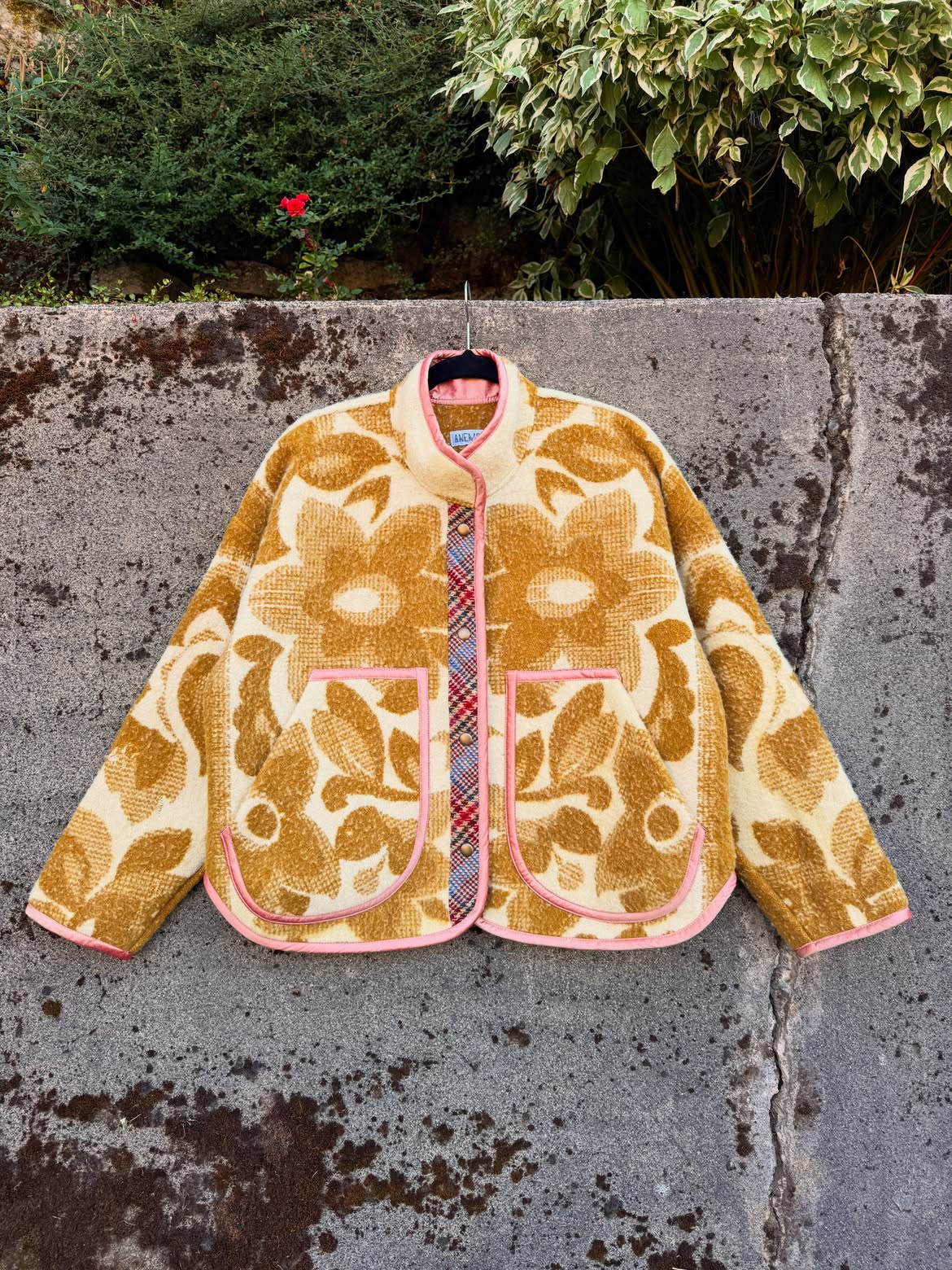 Pink Trim Floral Jacquard Retro Jacket