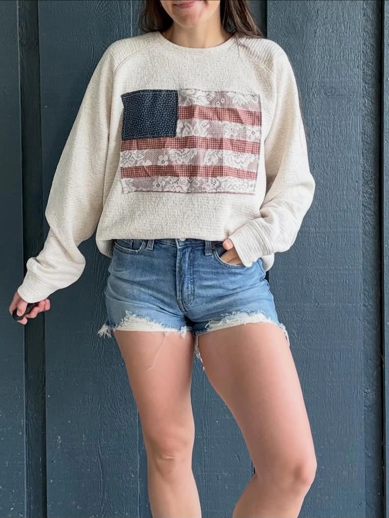 Patchwork Flag Boho Crewneck Sweatshirt