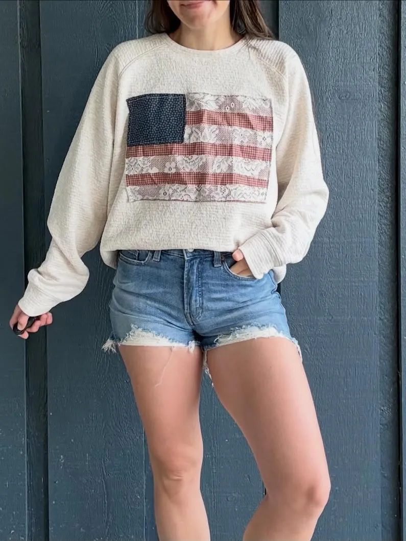 Patchwork Flag Boho Crewneck Sweatshirt