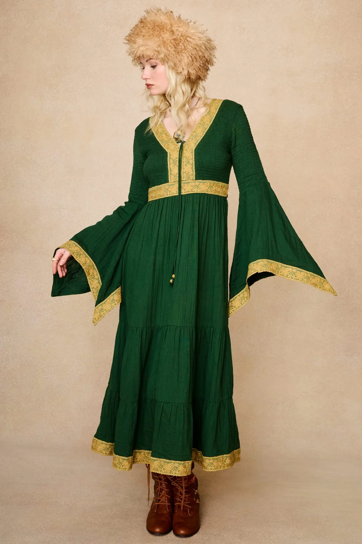 Reverie Green Lace Trim Maxi Dress