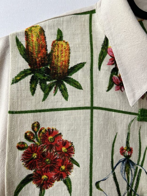 Australian Wildflower Grid Print Cotton Linen Short Sleeve Shirt