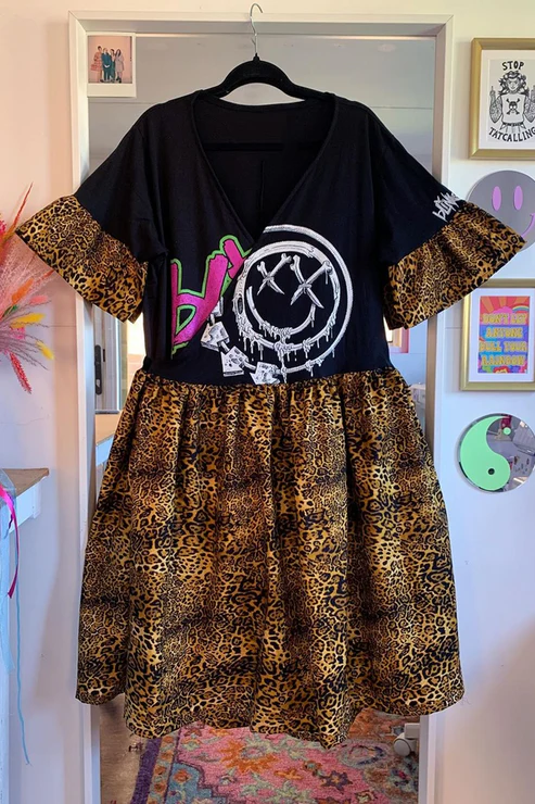 Blink-182 Smiley Face Puff Sleeve Dress