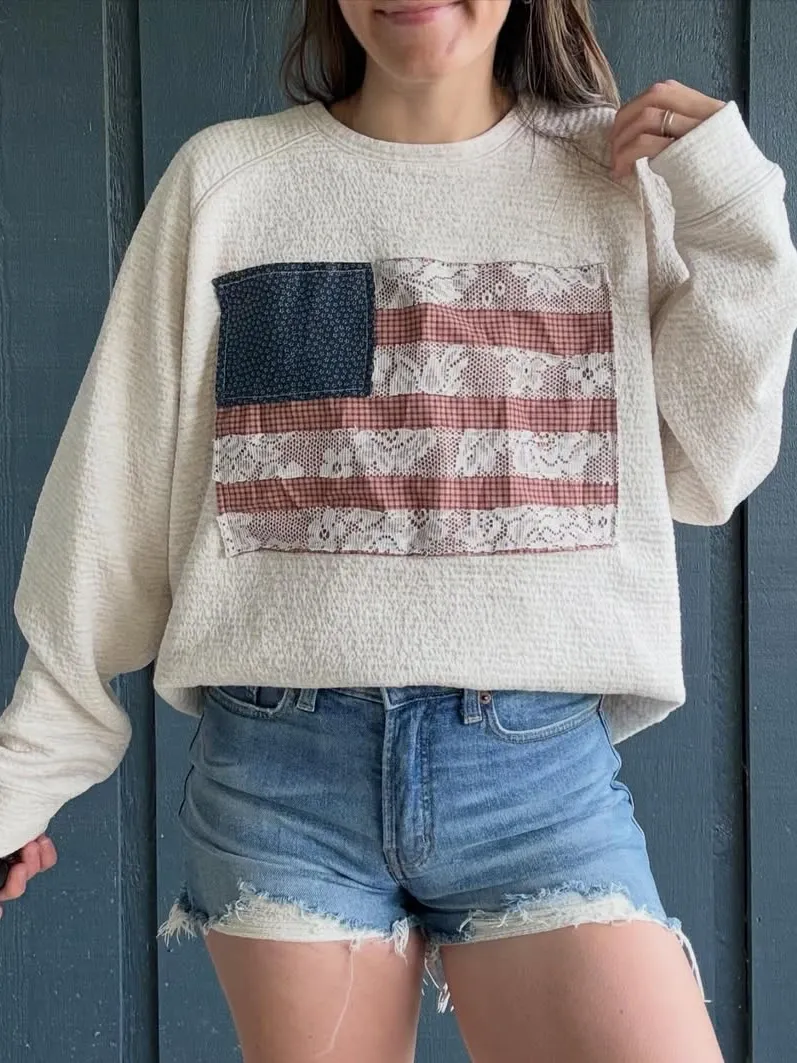Patchwork Flag Boho Crewneck Sweatshirt