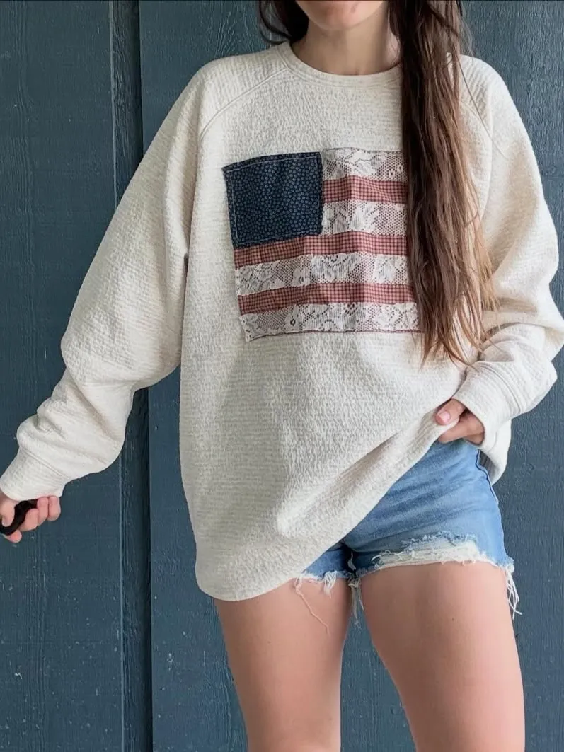 Patchwork Flag Boho Crewneck Sweatshirt