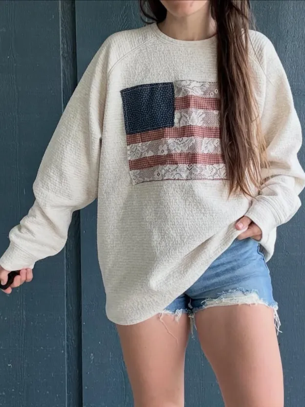 Patchwork Flag Boho Crewneck Sweatshirt