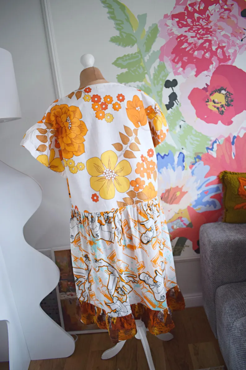 Pop Art Cartoon Patchwork Midi Dress