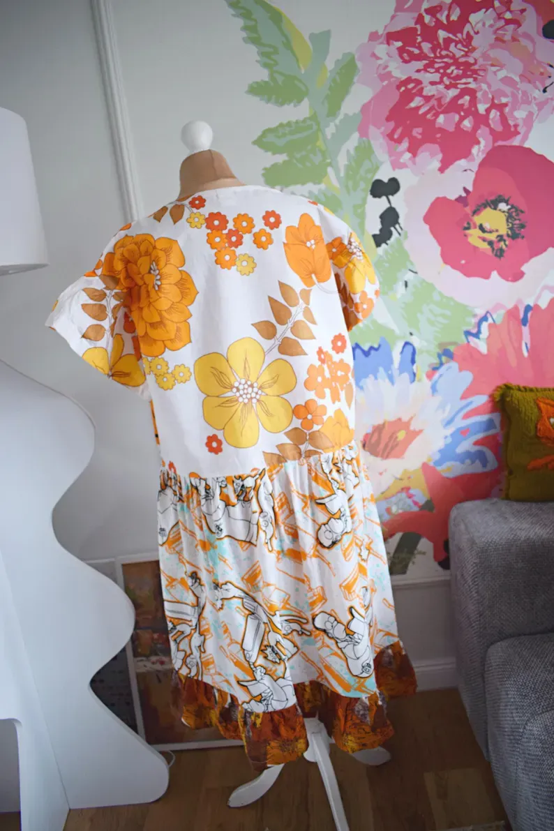 Pop Art Cartoon Patchwork Midi Dress