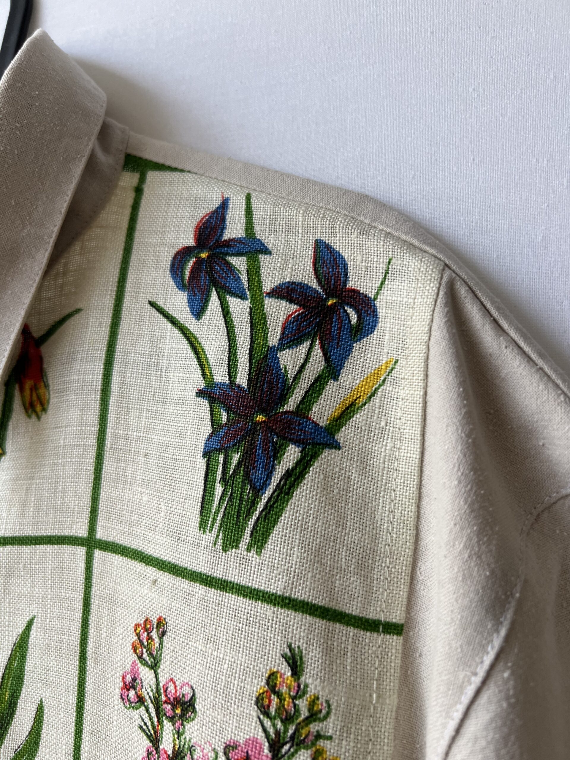 Australian Wildflower Grid Print Cotton Linen Short Sleeve Shirt