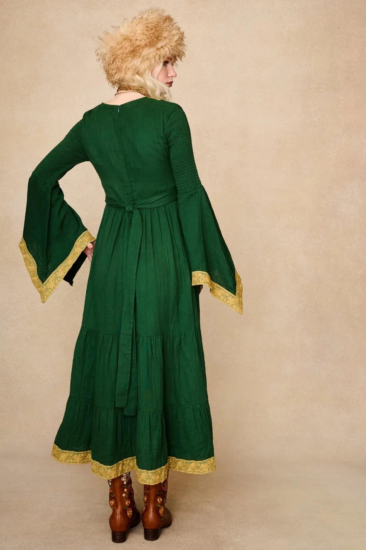 Reverie Green Lace Trim Maxi Dress