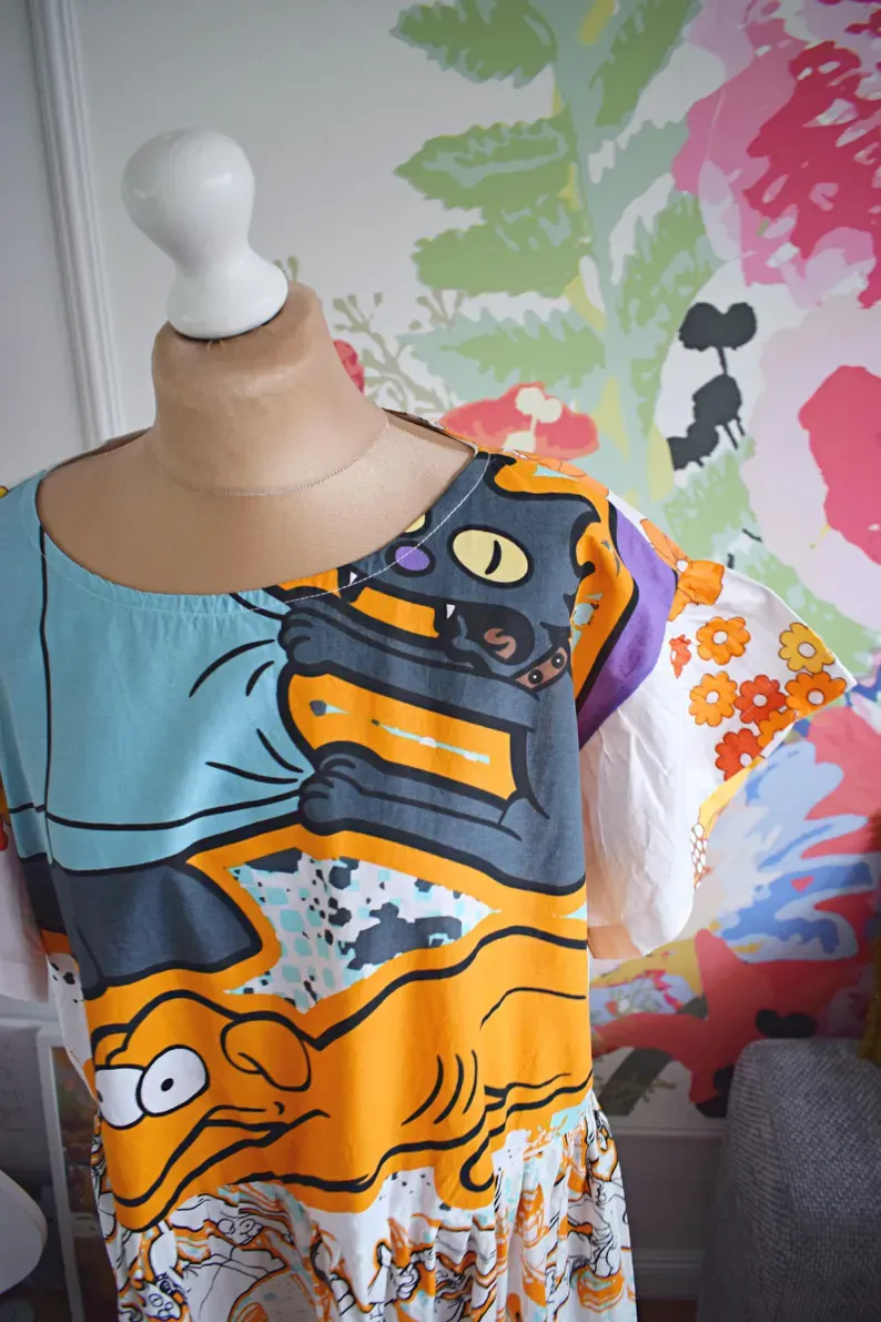 Pop Art Cartoon Patchwork Midi Dress