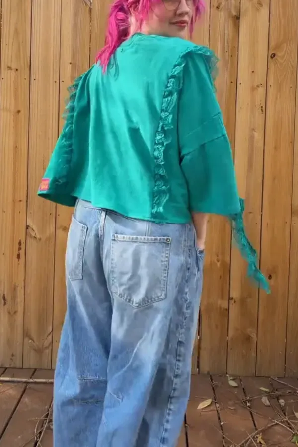Pussycat Print Mid-Sleeve Top