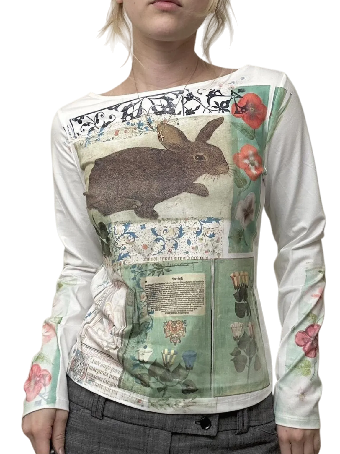 Printed long-sleeved top