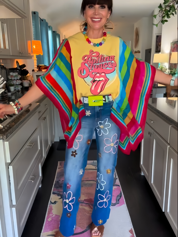 Colorful Striped Rolling Stones Rock Band Top