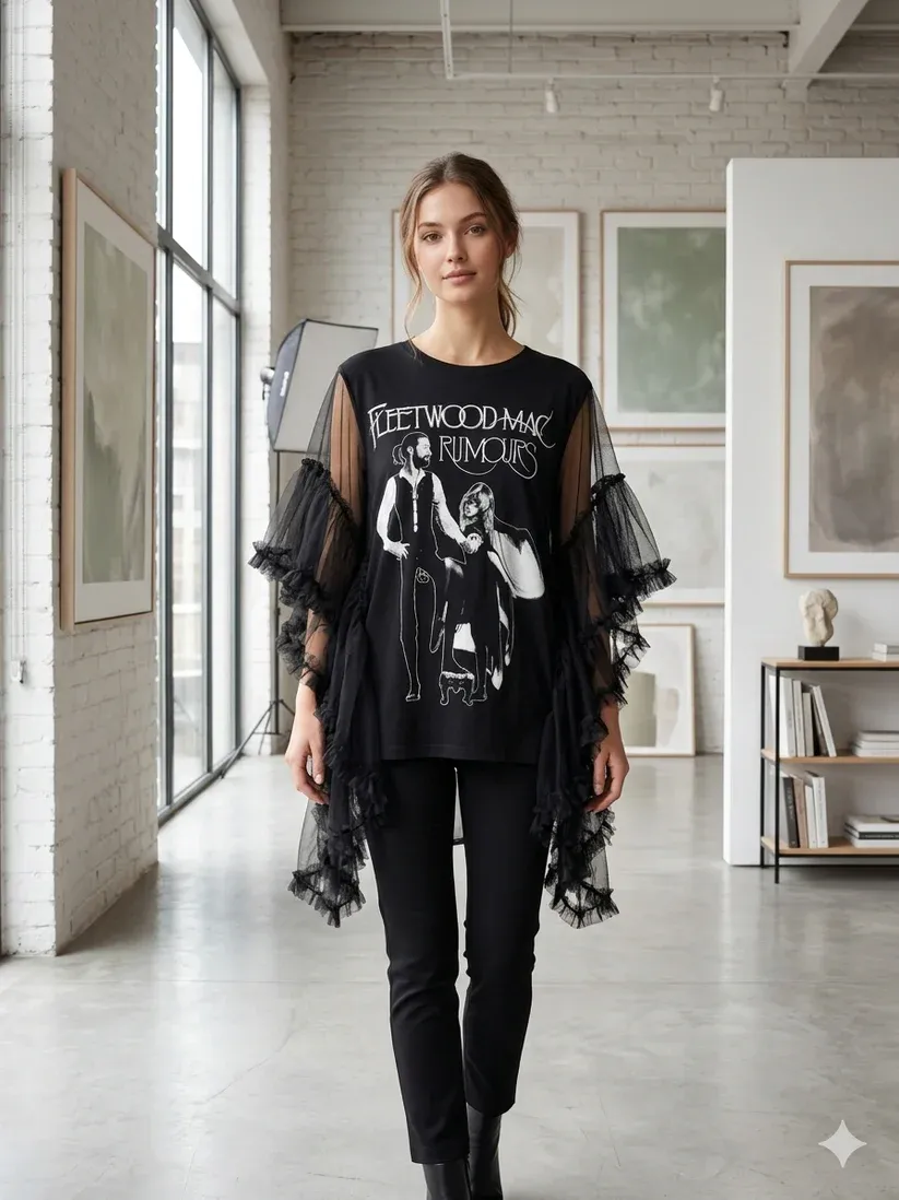 Black Fleetwood Mac Upcycled Rockstar Poncho