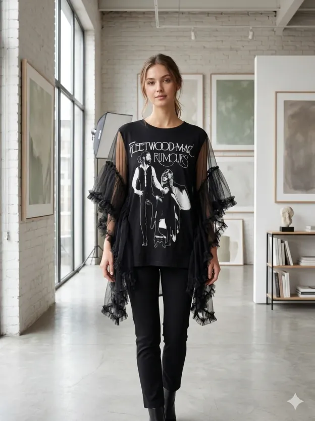 Black Fleetwood Mac Upcycled Rockstar Poncho