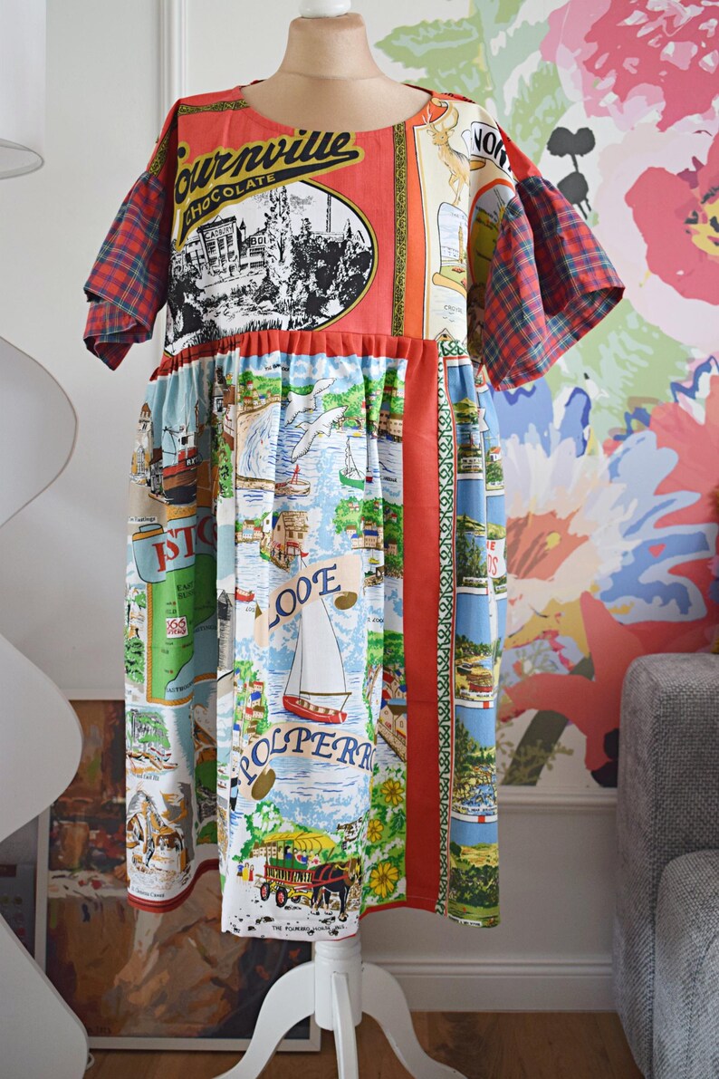 Original Vintage Travel Postcard Patchwork Midi Dress
