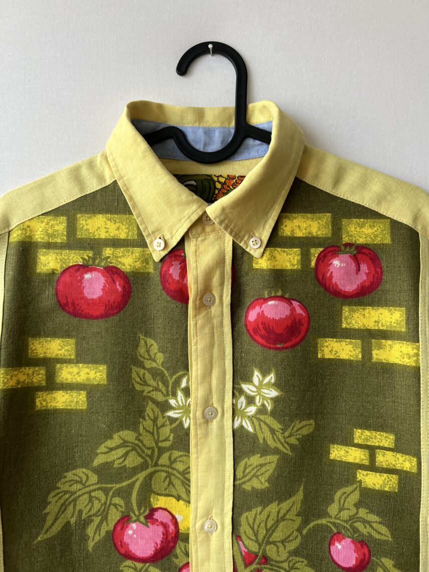 Pomegranate Print Cotton Linen Patchwork Long Sleeve Shirt