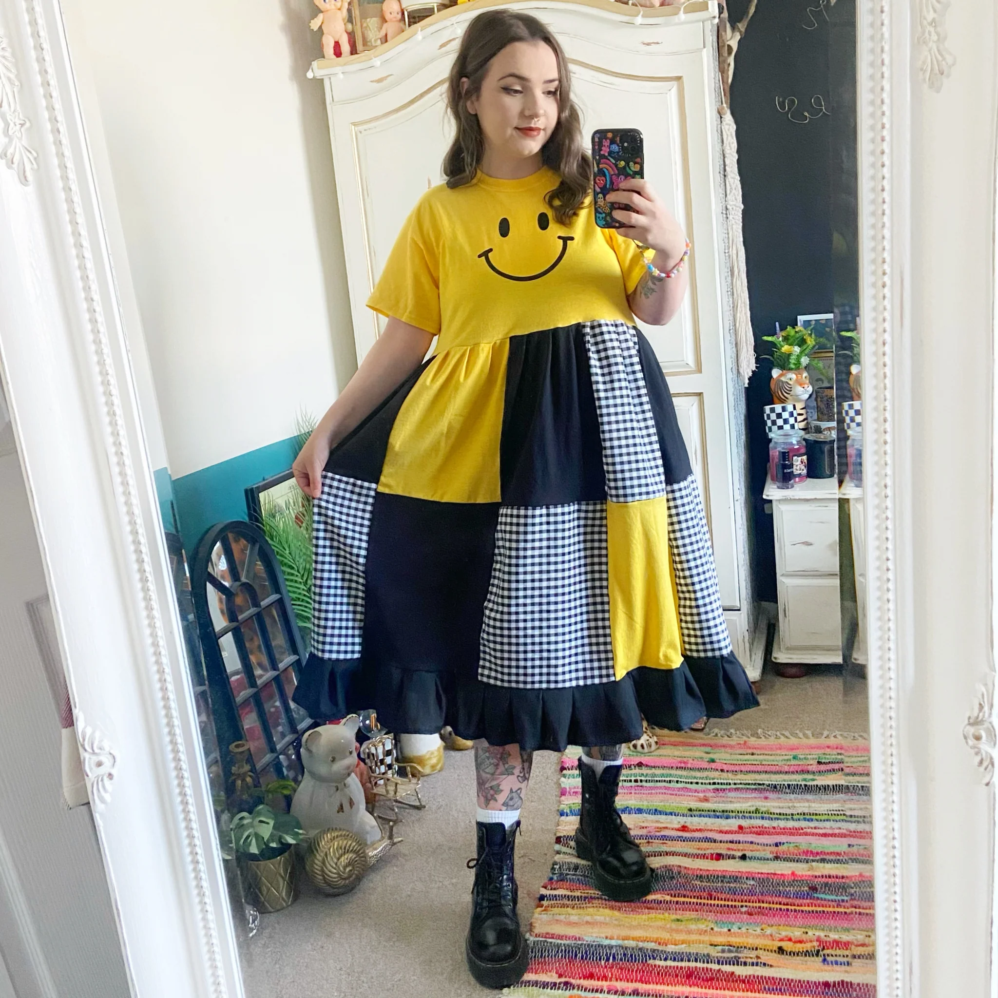 Happy Face Patchwork Smock Dress