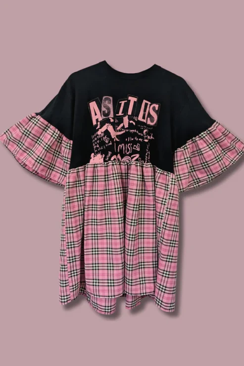As It Is - Bubblegum Pink Tartan Smock Dress