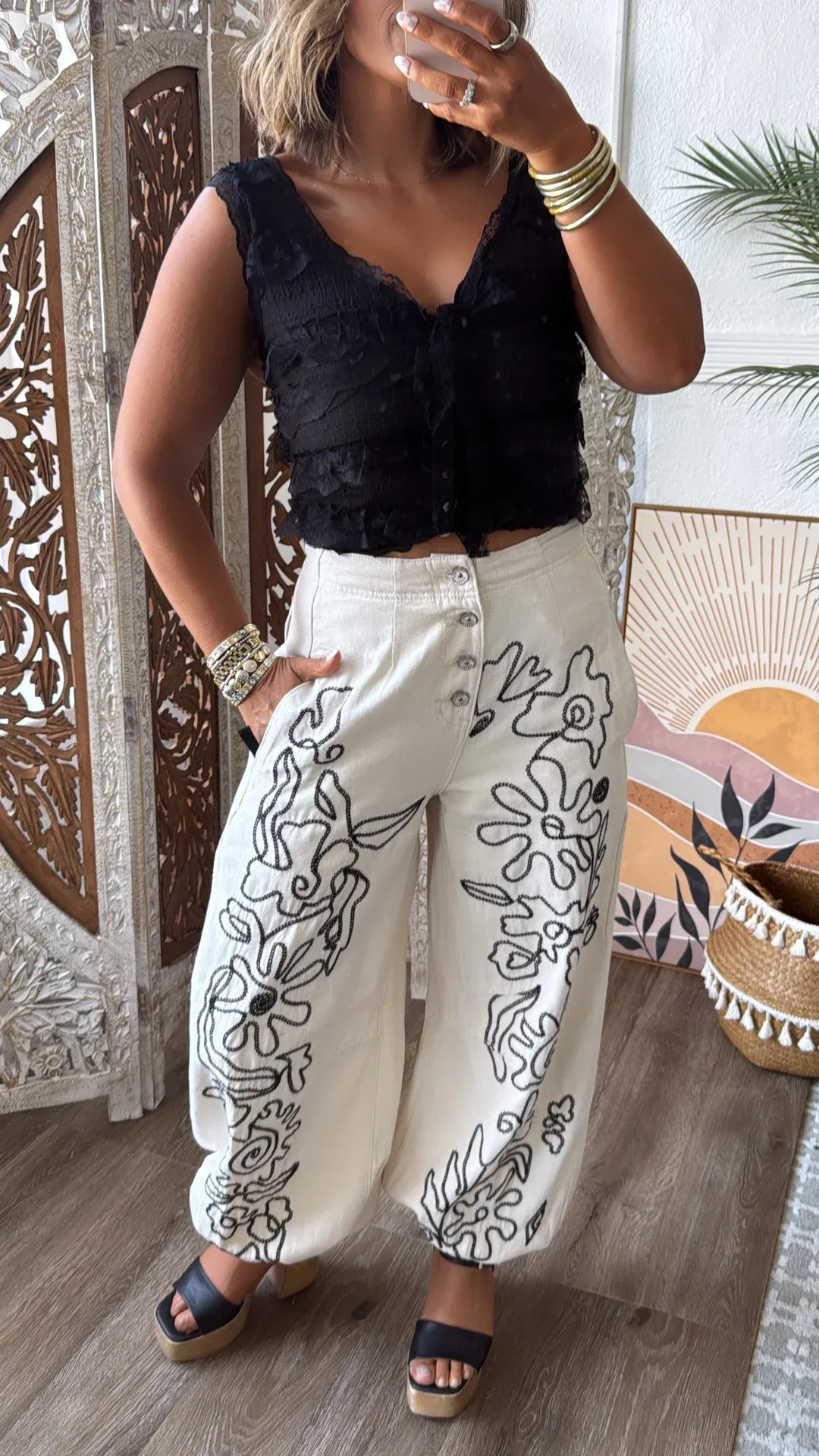 Bohemian Embroidered Floral Pants