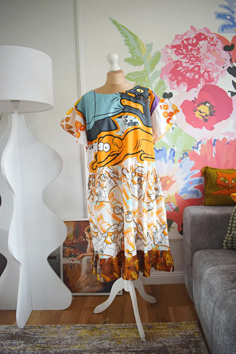 Pop Art Cartoon Patchwork Midi Dress