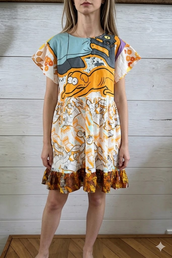Pop Art Cartoon Patchwork Midi Dress