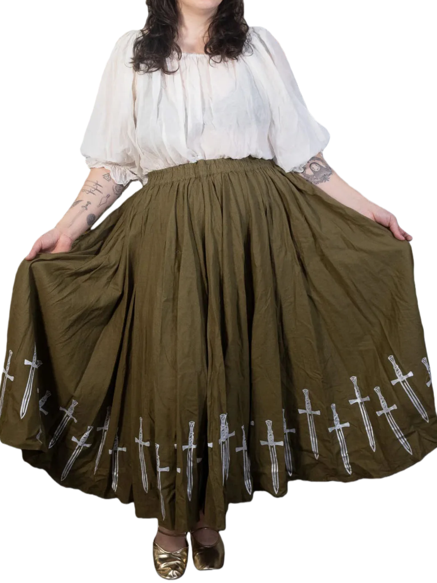 Medieval Sword Print Flowy Skirt