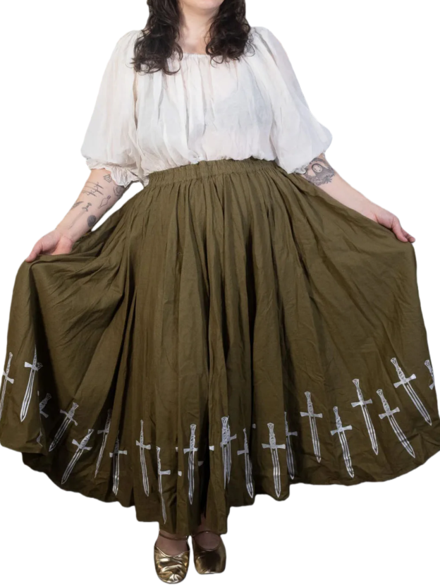 Medieval Sword Print Flowy Skirt