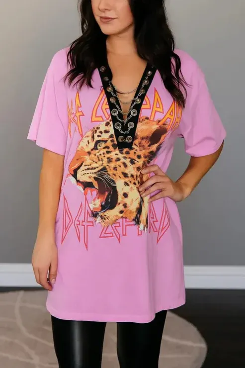 Def Leppard Lace-Up Band Mini Dress