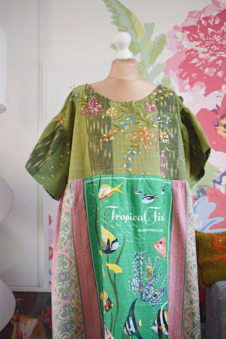 Tropical Fish Embroidered Patchwork Midi Dress