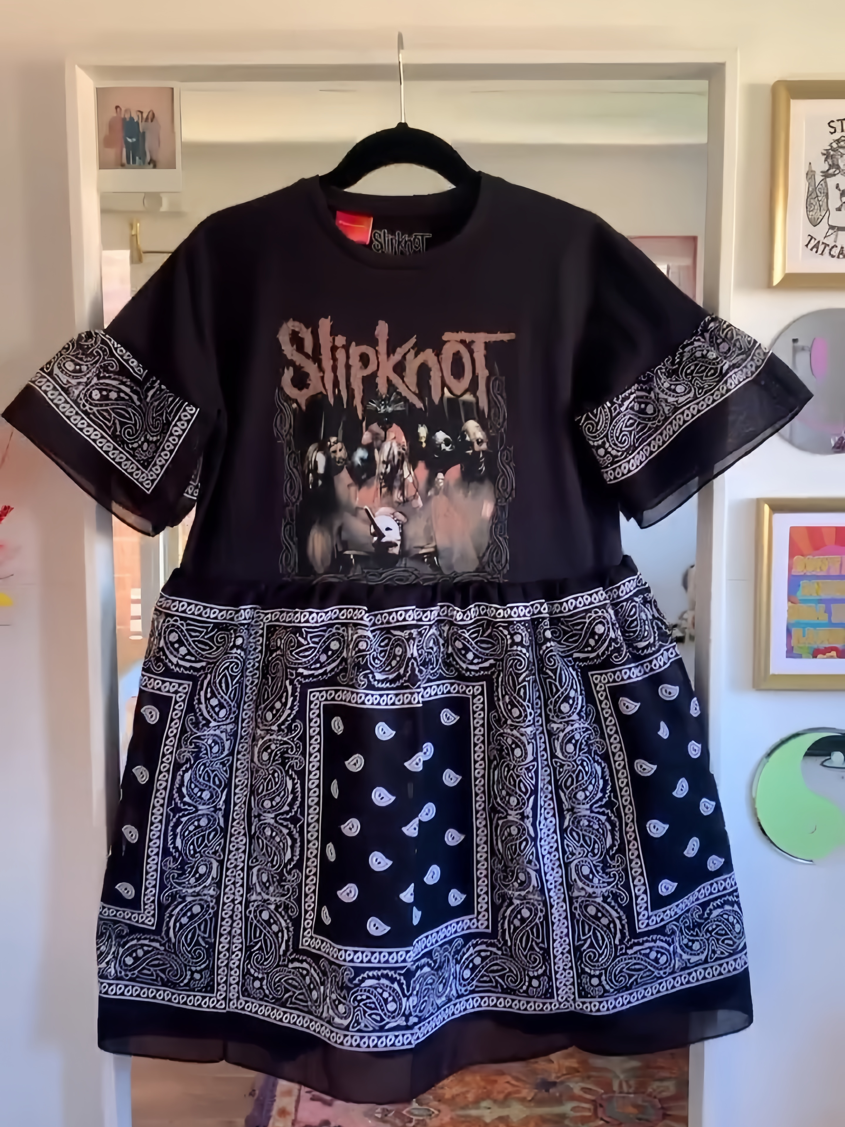 Upcycled Slipknot Black Bandana Babydoll Dress