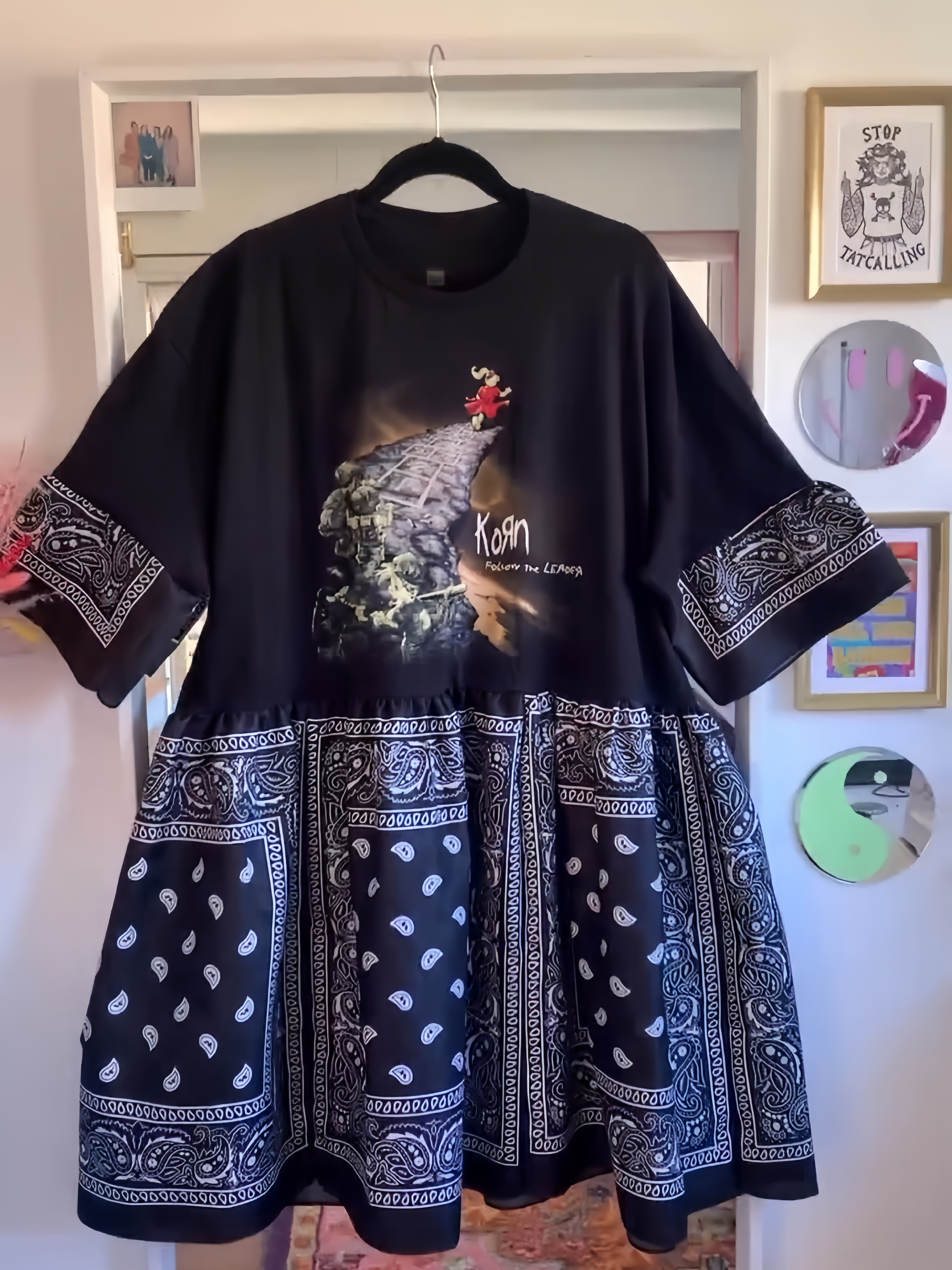 Upcycled Korn Bandana Print Babydoll Dress