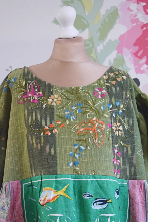 Tropical Fish Embroidered Patchwork Midi Dress