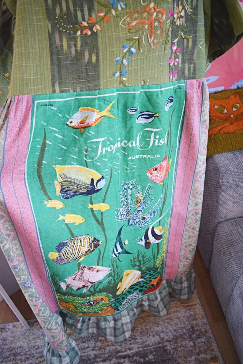 Tropical Fish Embroidered Patchwork Midi Dress